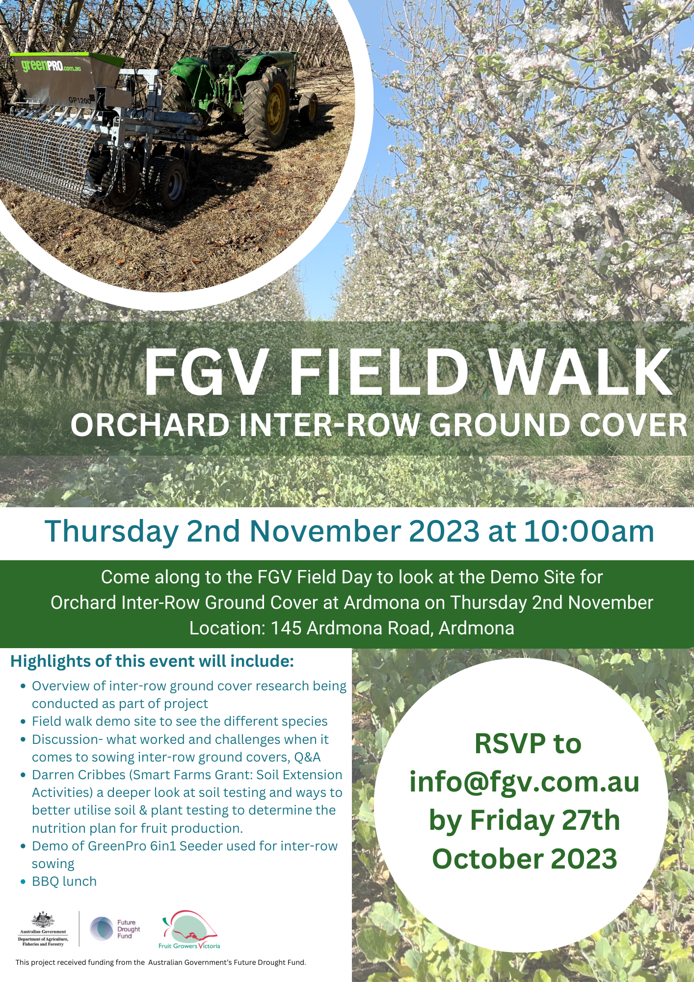 FGV Field Walk:  Orchard Inter-Row Ground Cover- Thursday 2nd November 2023 from 10am