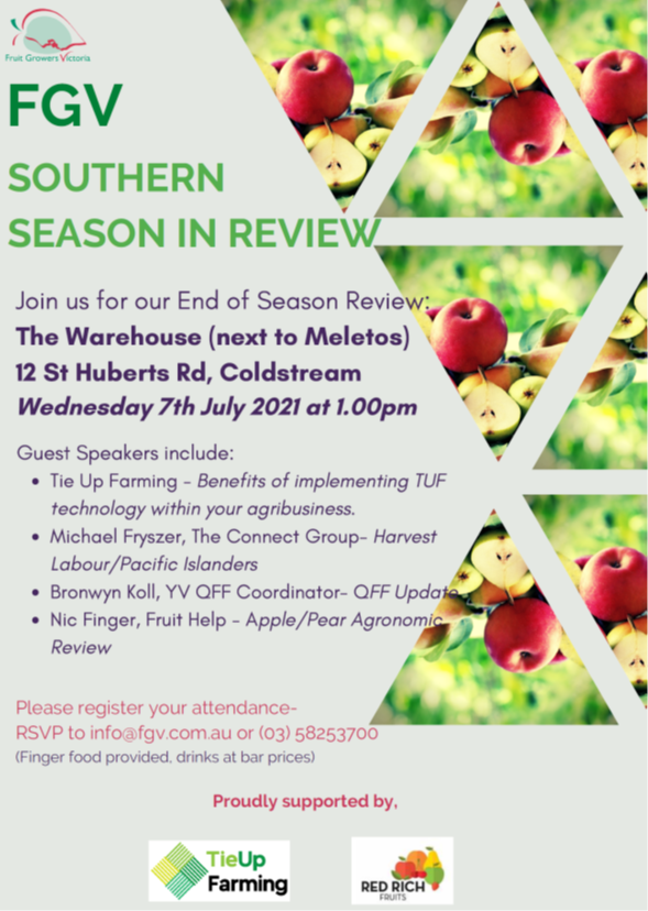RESCHEDULED!! Fruit Growers Victoria Southern 'Season In Review'- Wednesday 7th July 2021